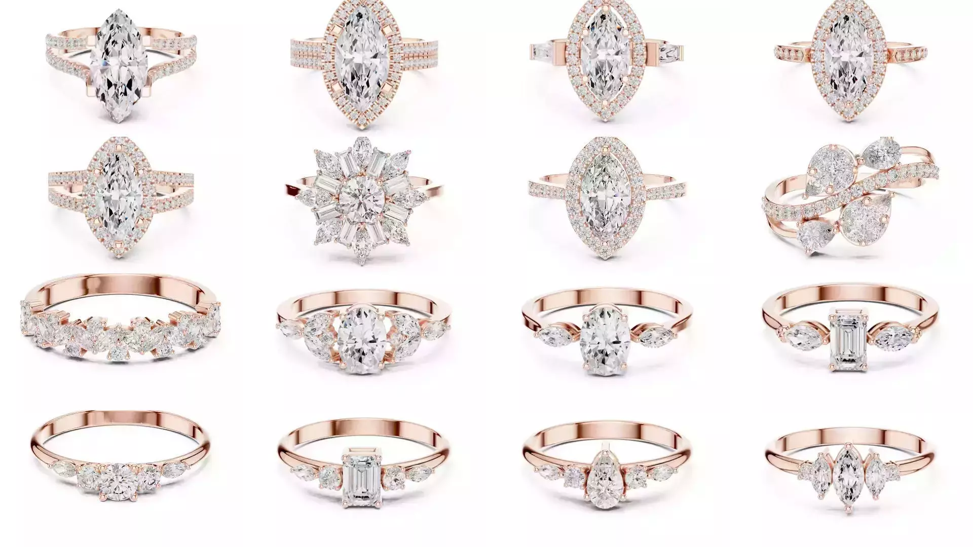 167 Marquise Diamond Rings 3DM STL OBJ FBX 3 Color Video 3D Model Collection_7