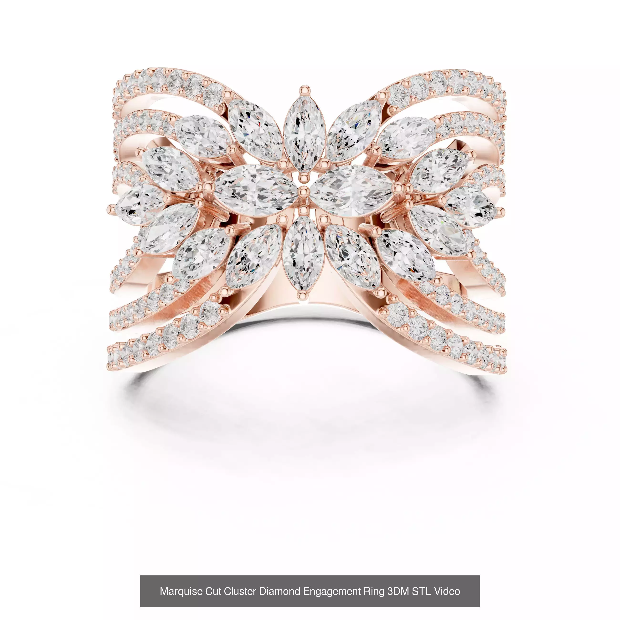 167 Marquise Diamond Rings 3DM STL OBJ FBX 3 Color Video 3D Model Collection_42