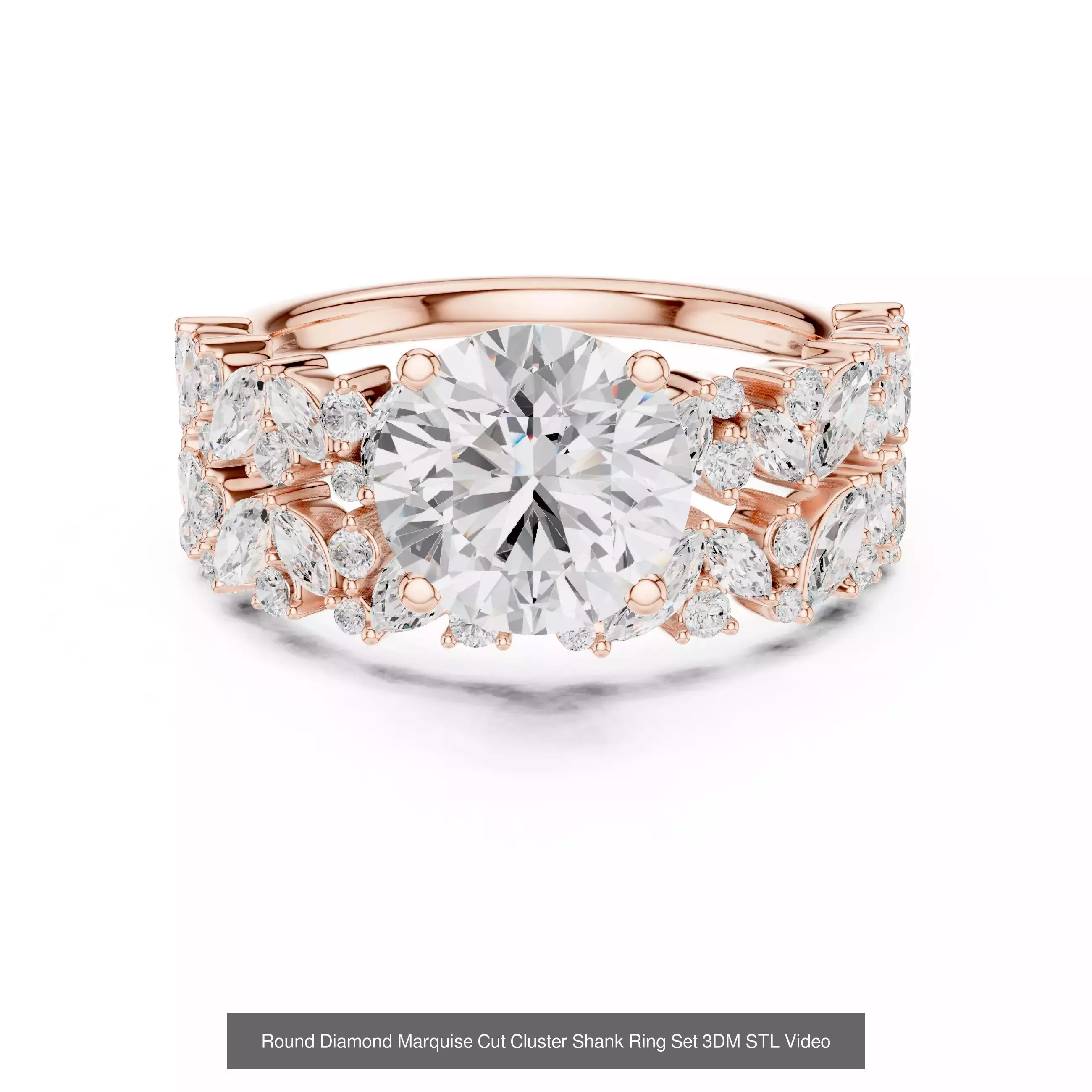 167 Marquise Diamond Rings 3DM STL OBJ FBX 3 Color Video 3D Model Collection_142