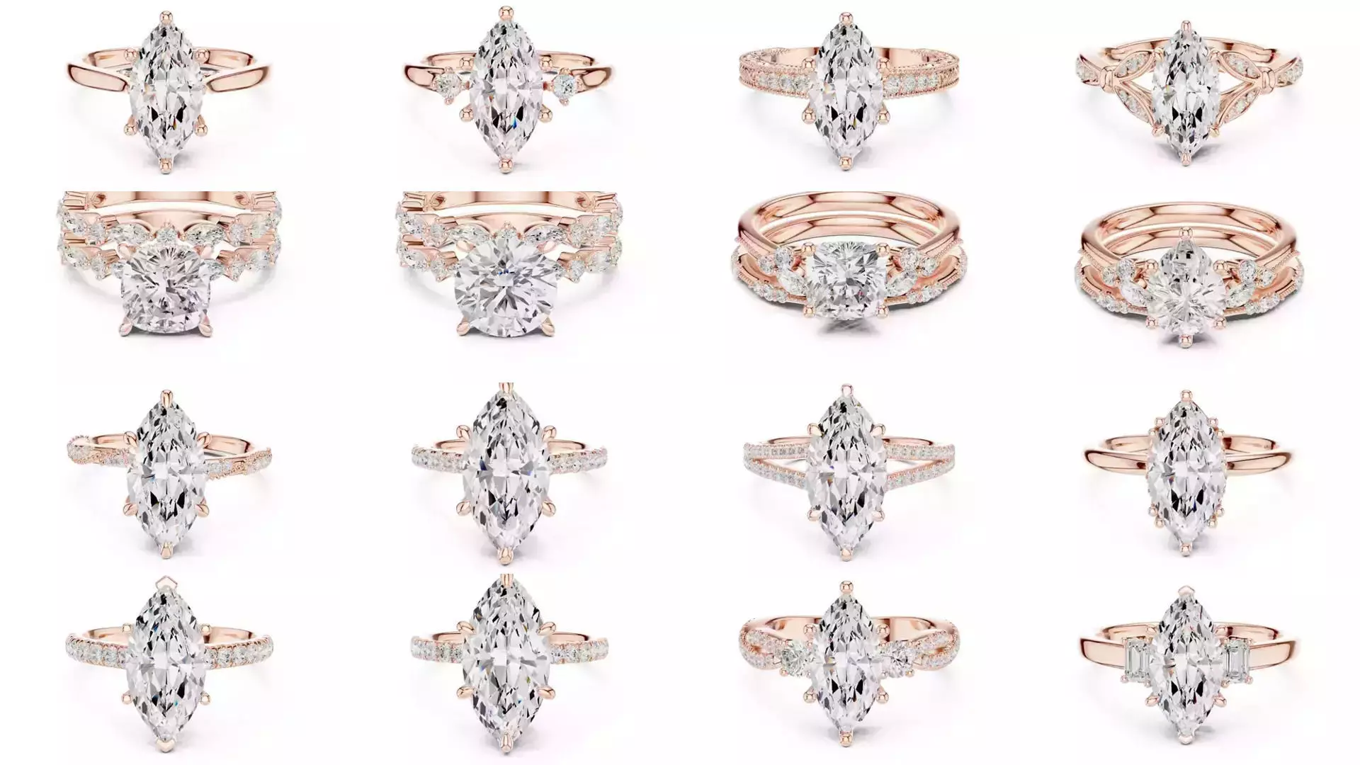167 Marquise Diamond Rings 3DM STL OBJ FBX 3 Color Video 3D Model Collection_11