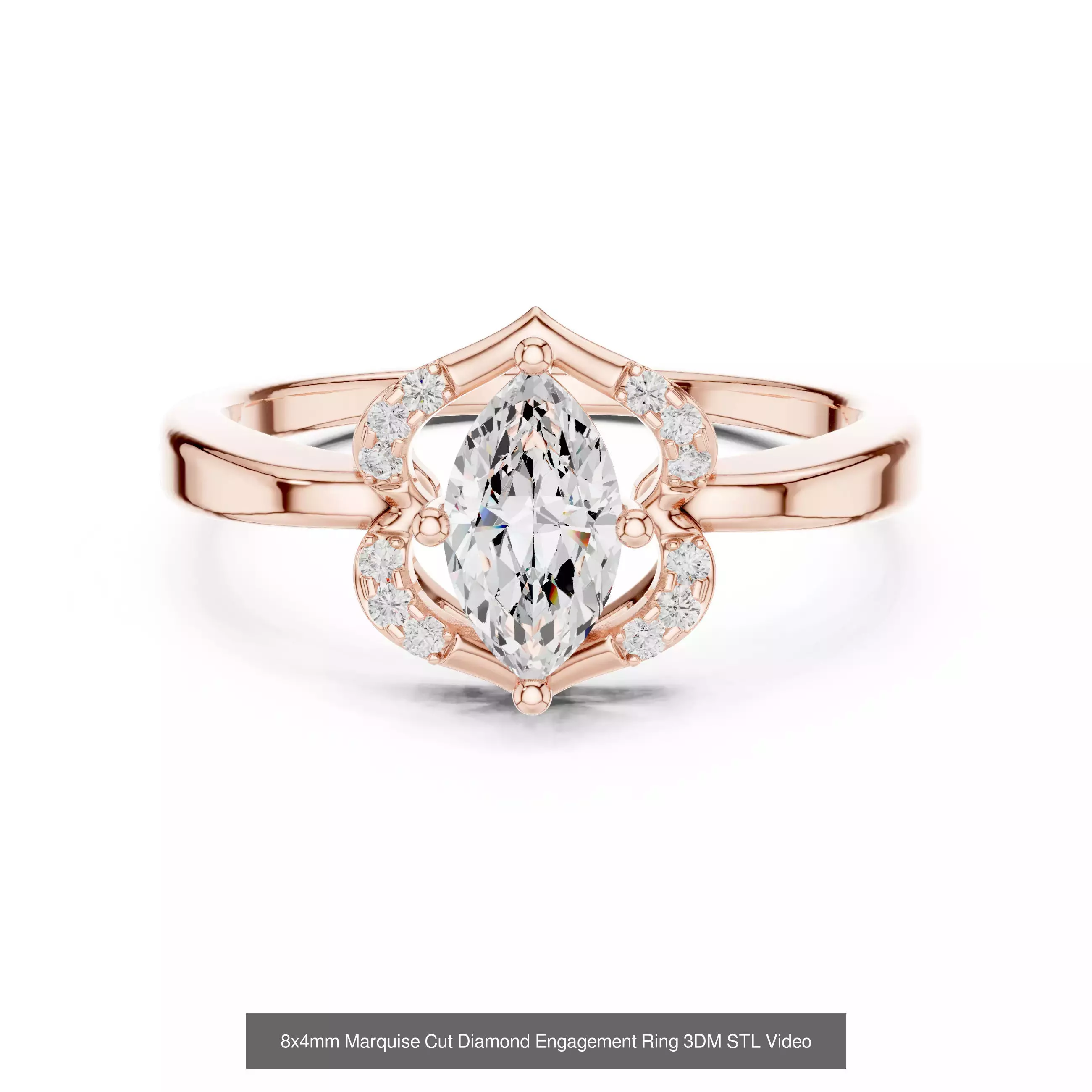 167 Marquise Diamond Rings 3DM STL OBJ FBX 3 Color Video 3D Model Collection_121