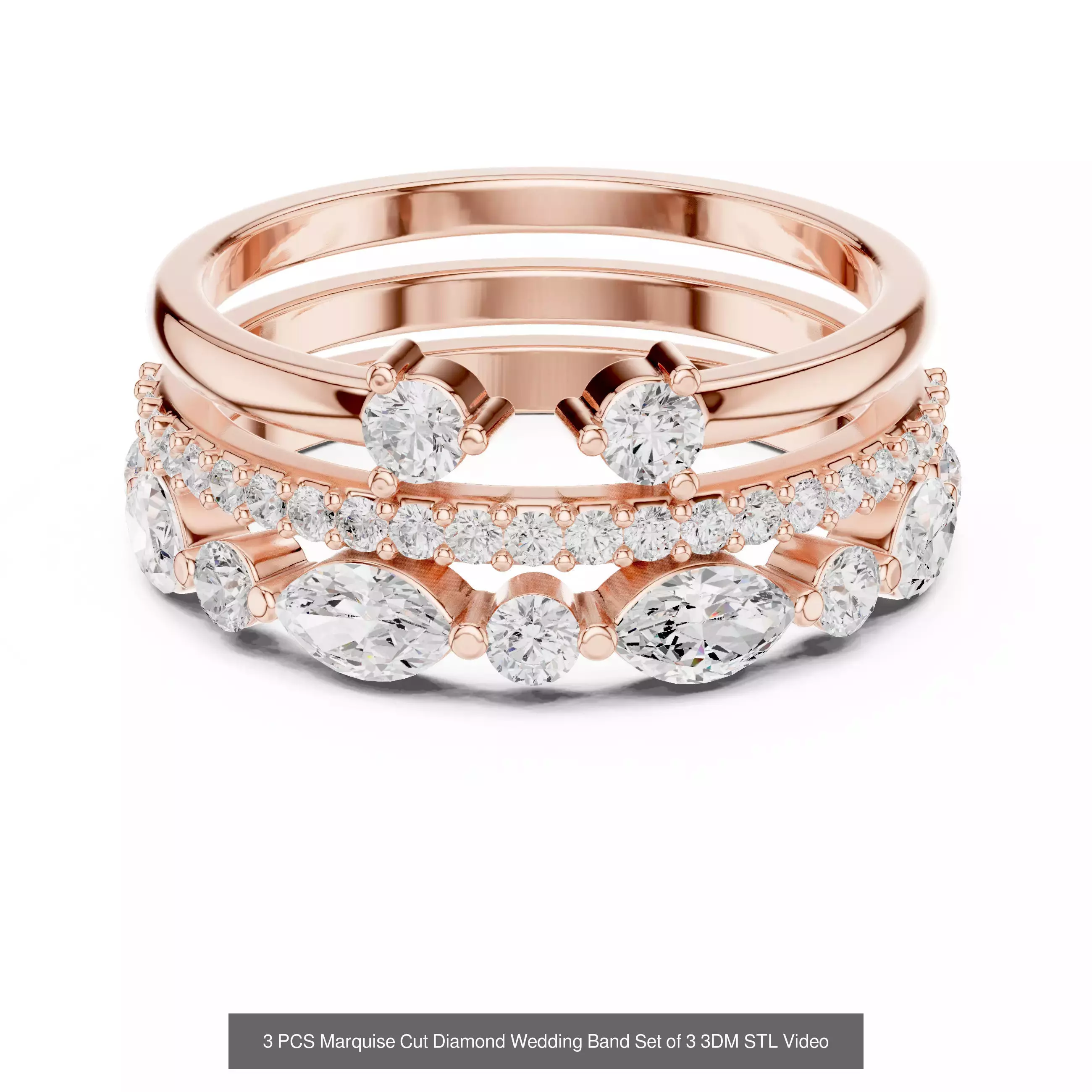 167 Marquise Diamond Rings 3DM STL OBJ FBX 3 Color Video 3D Model Collection_78