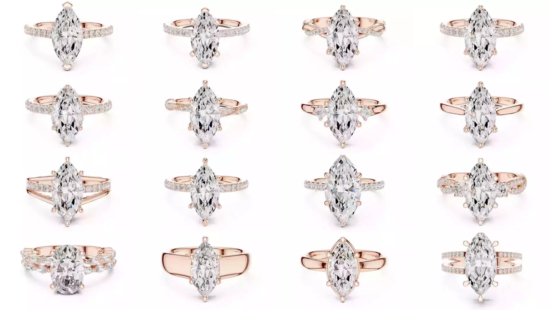 167 Marquise Diamond Rings 3DM STL OBJ FBX 3 Color Video 3D Model Collection_0