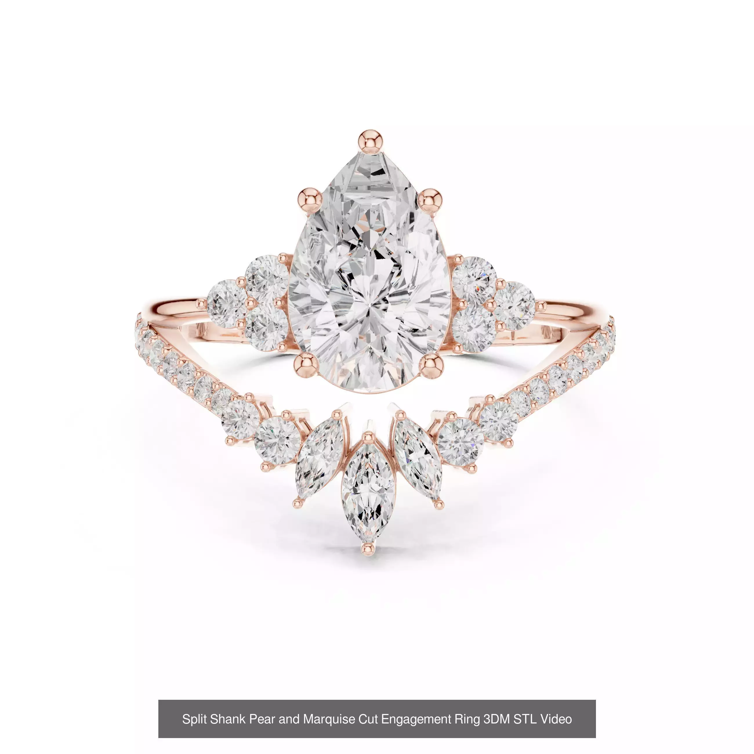 167 Marquise Diamond Rings 3DM STL OBJ FBX 3 Color Video 3D Model Collection_40