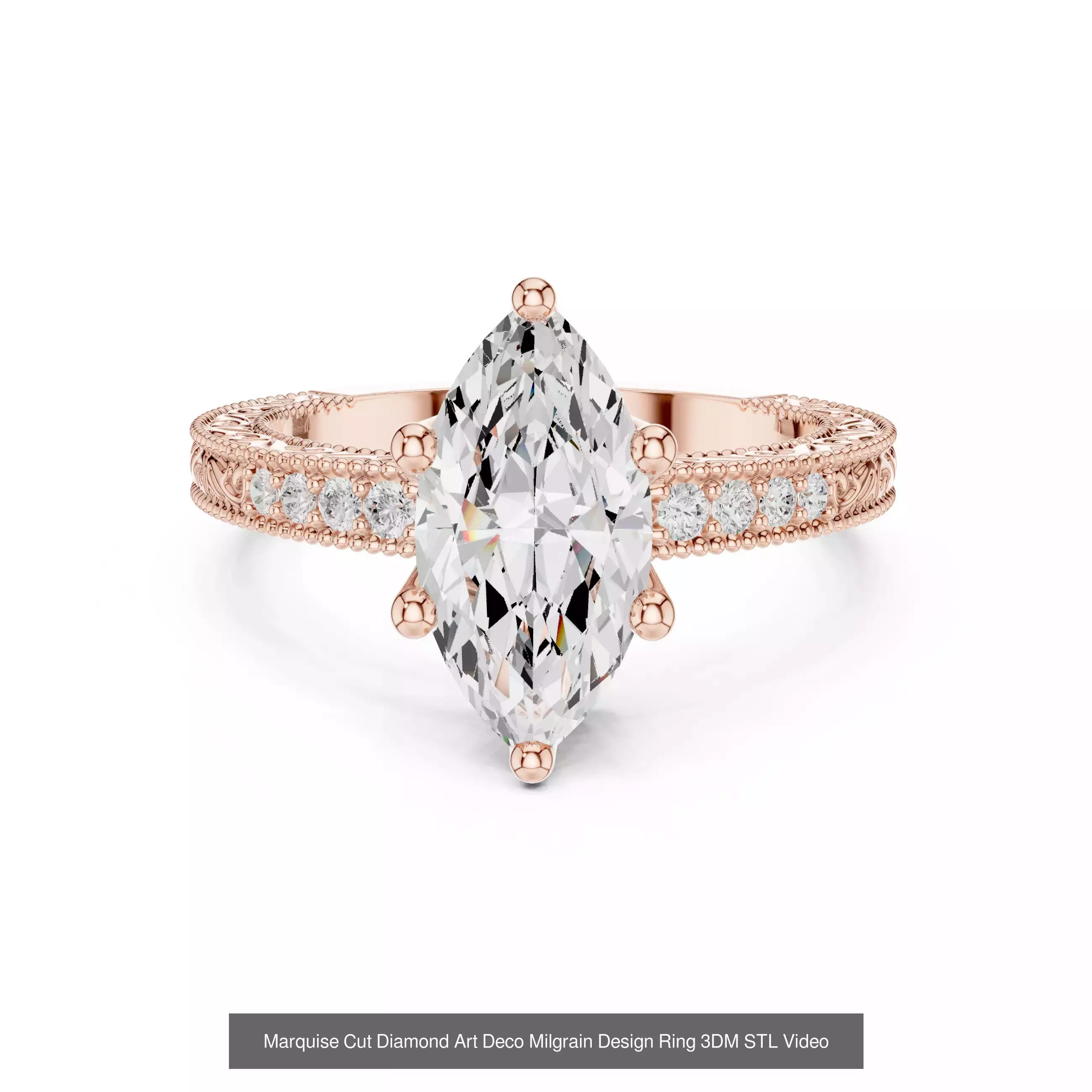 167 Marquise Diamond Rings 3DM STL OBJ FBX 3 Color Video 3D Model Collection_151