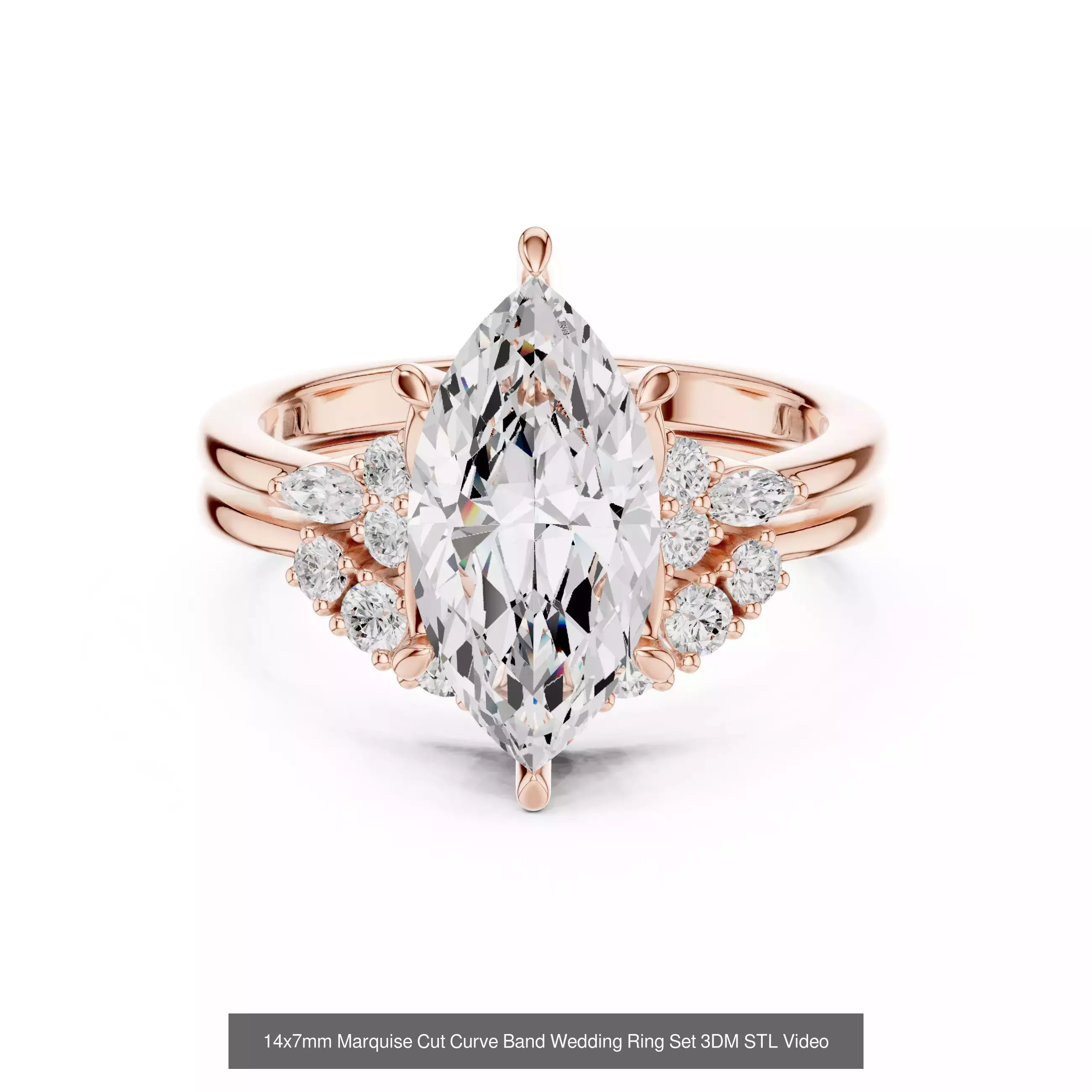 167 Marquise Diamond Rings 3DM STL OBJ FBX 3 Color Video 3D Model Collection_145