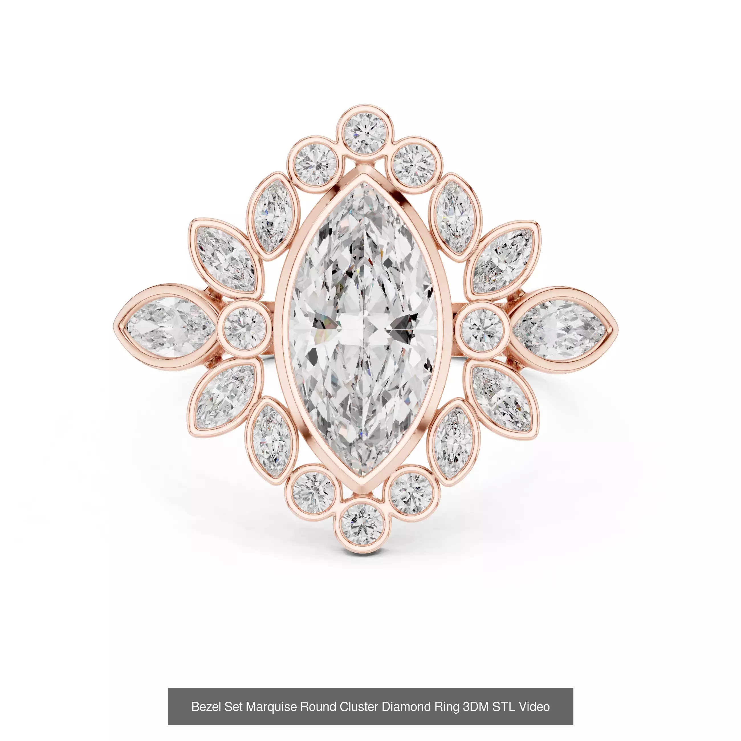 167 Marquise Diamond Rings 3DM STL OBJ FBX 3 Color Video 3D Model Collection_95