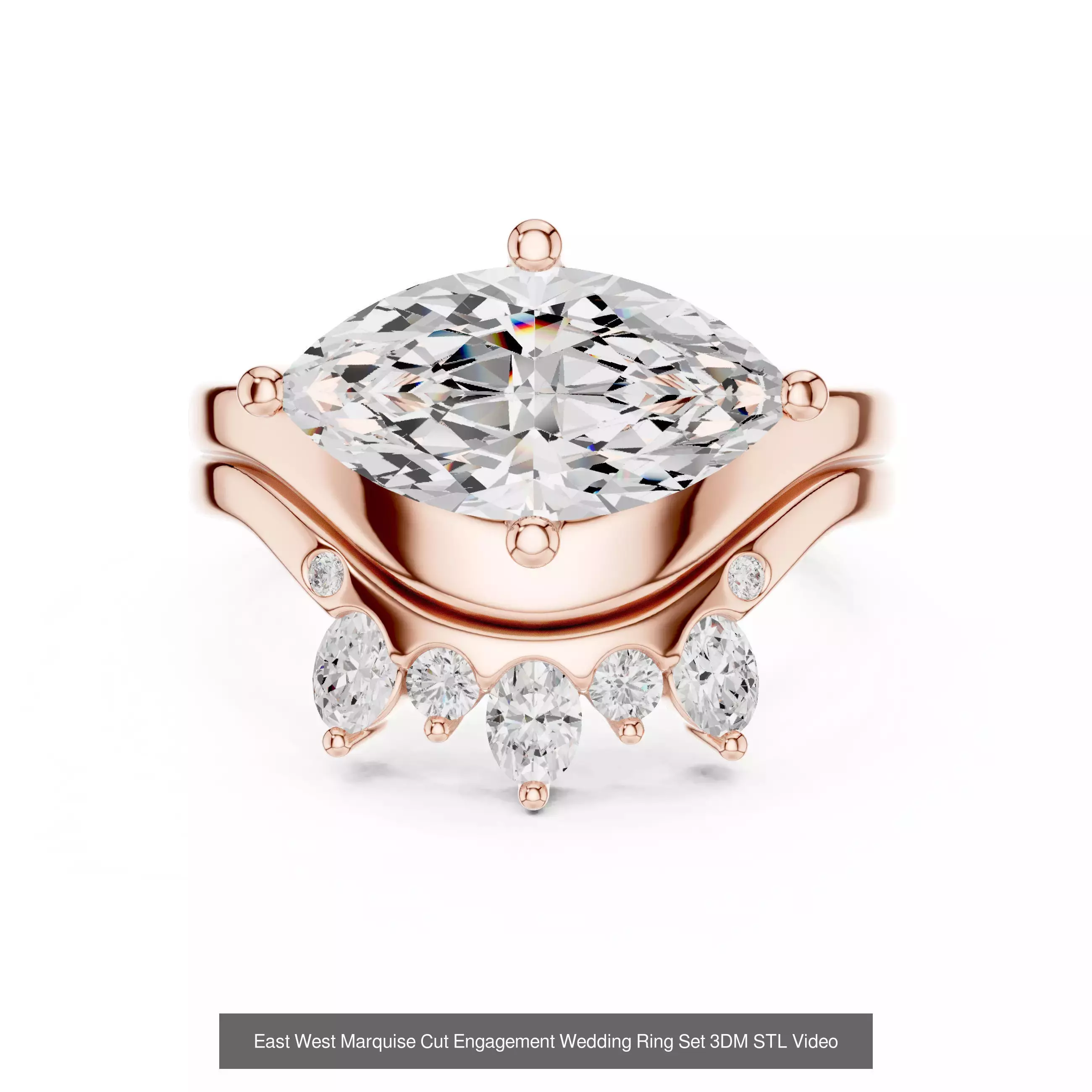 167 Marquise Diamond Rings 3DM STL OBJ FBX 3 Color Video 3D Model Collection_86