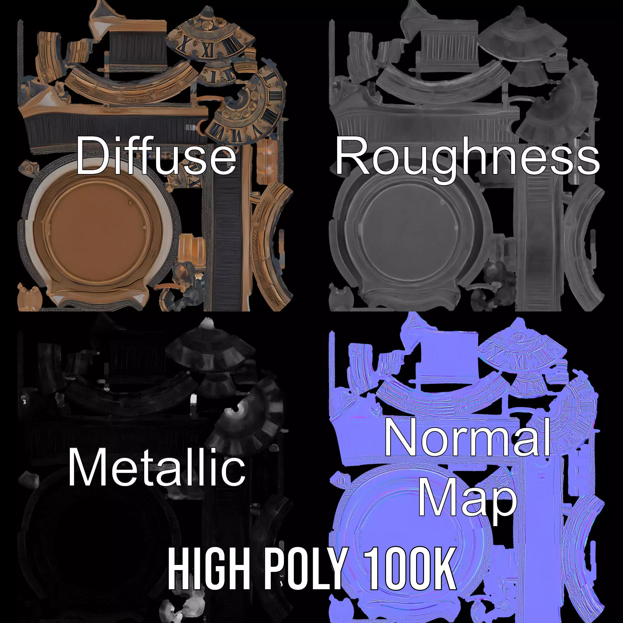 Vintage Brass Clock model pack Low-poly 3D model_3