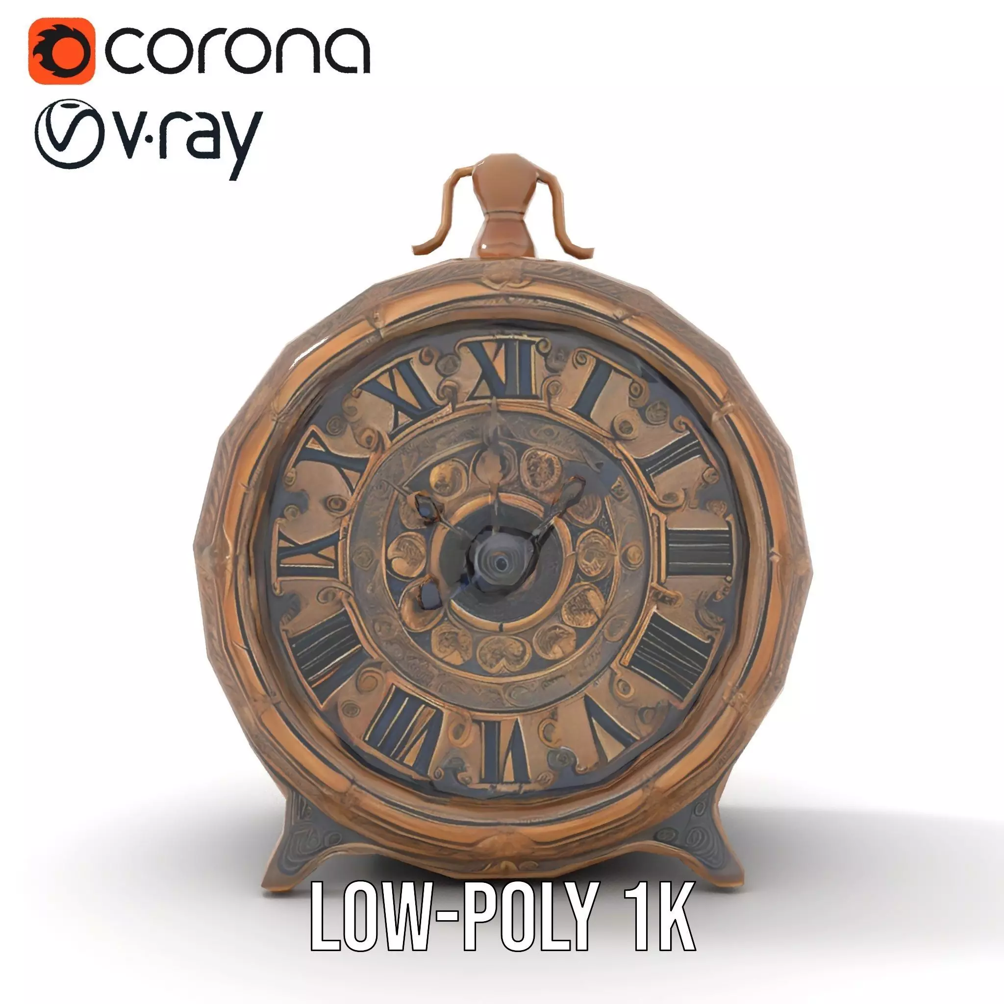 Vintage Brass Clock model pack Low-poly 3D model_9