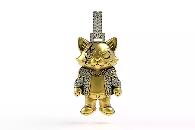 00028 Angry Meow Diamond Pendant