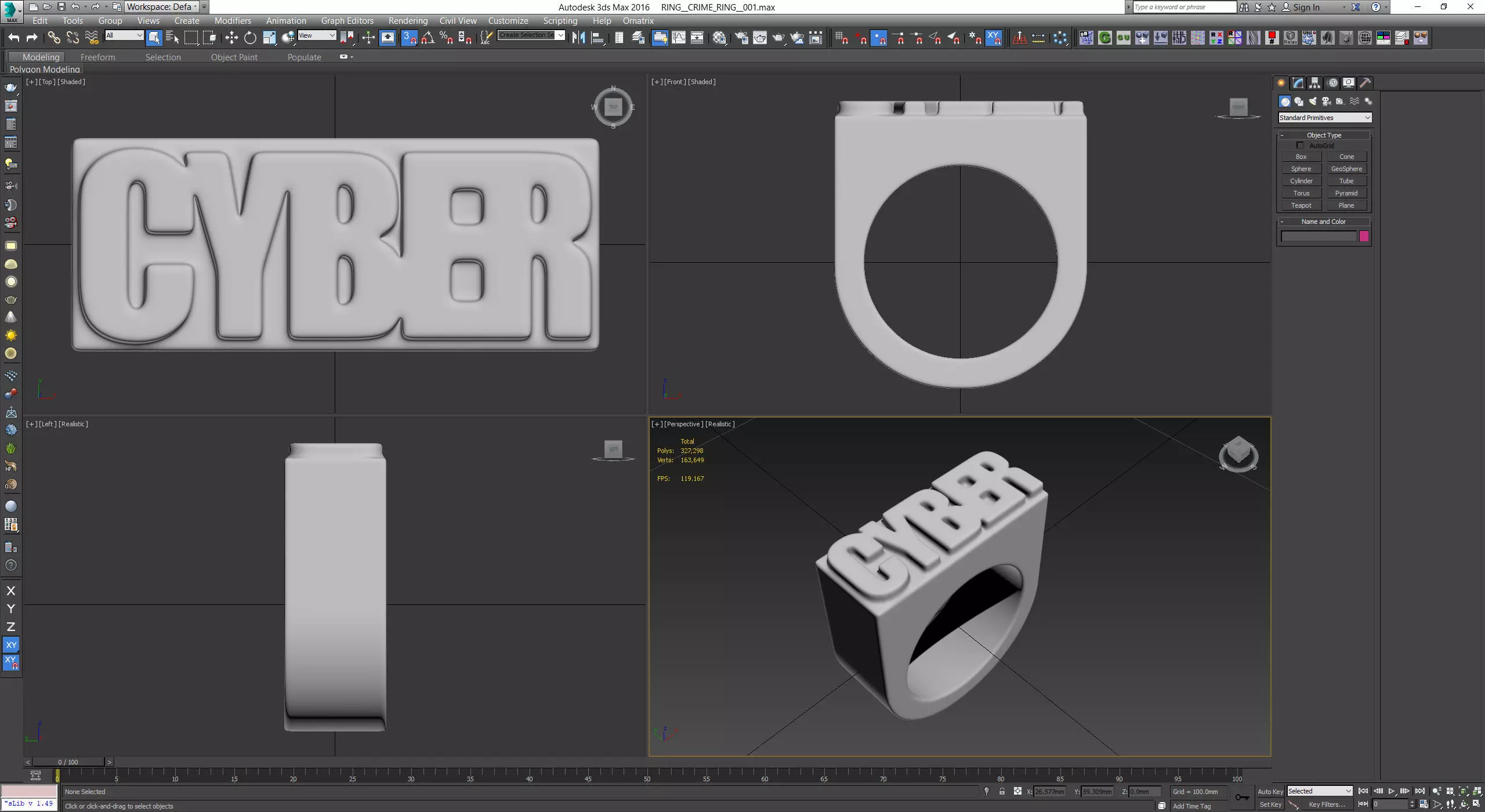 Chunky Ring Fashion Jewellery Cyber Ring built to scale Size 10 3D model_2