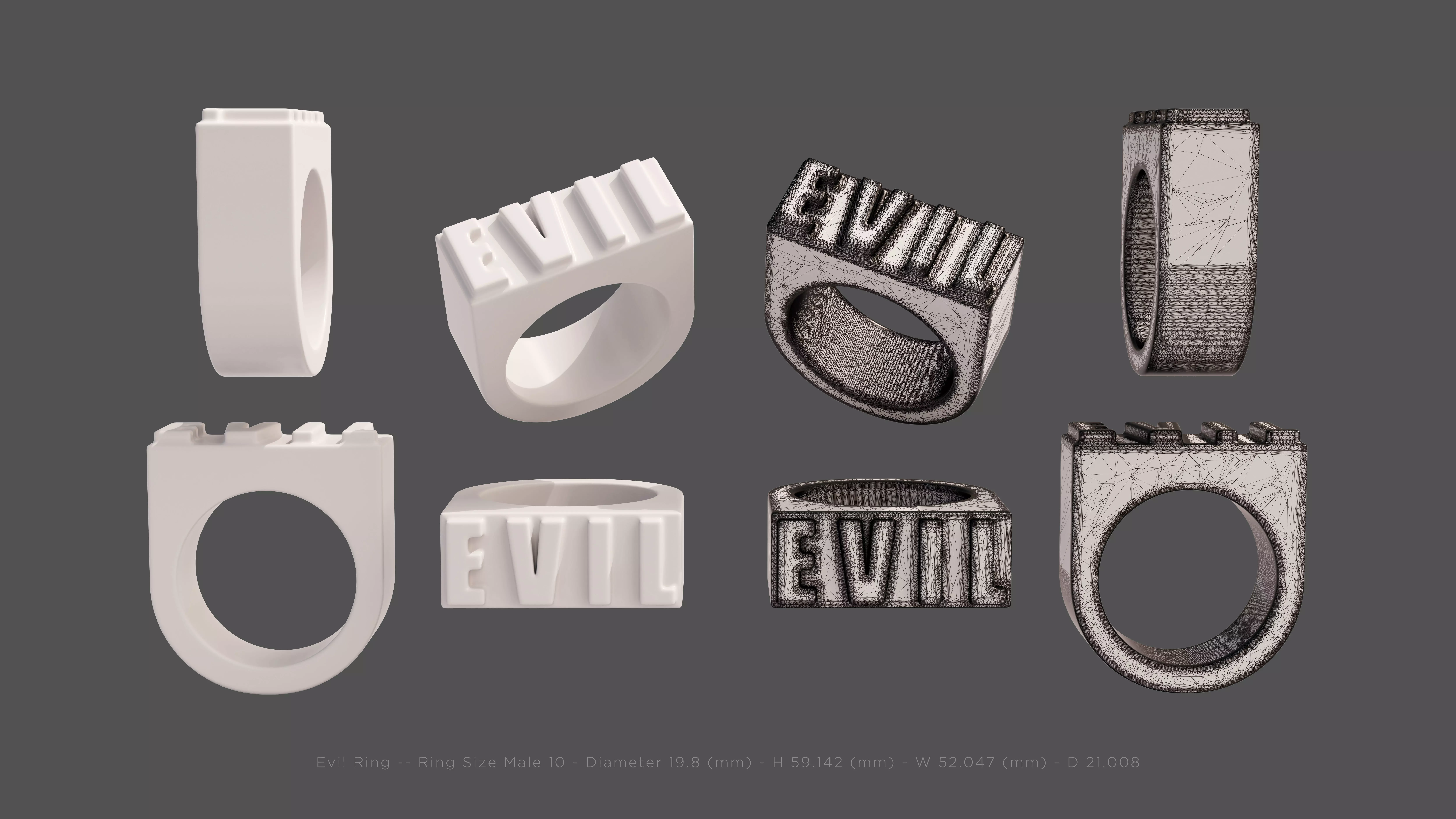 Chunky Ring Fashion Jewellery Evil Ring built to scale Size 10 3D model_1