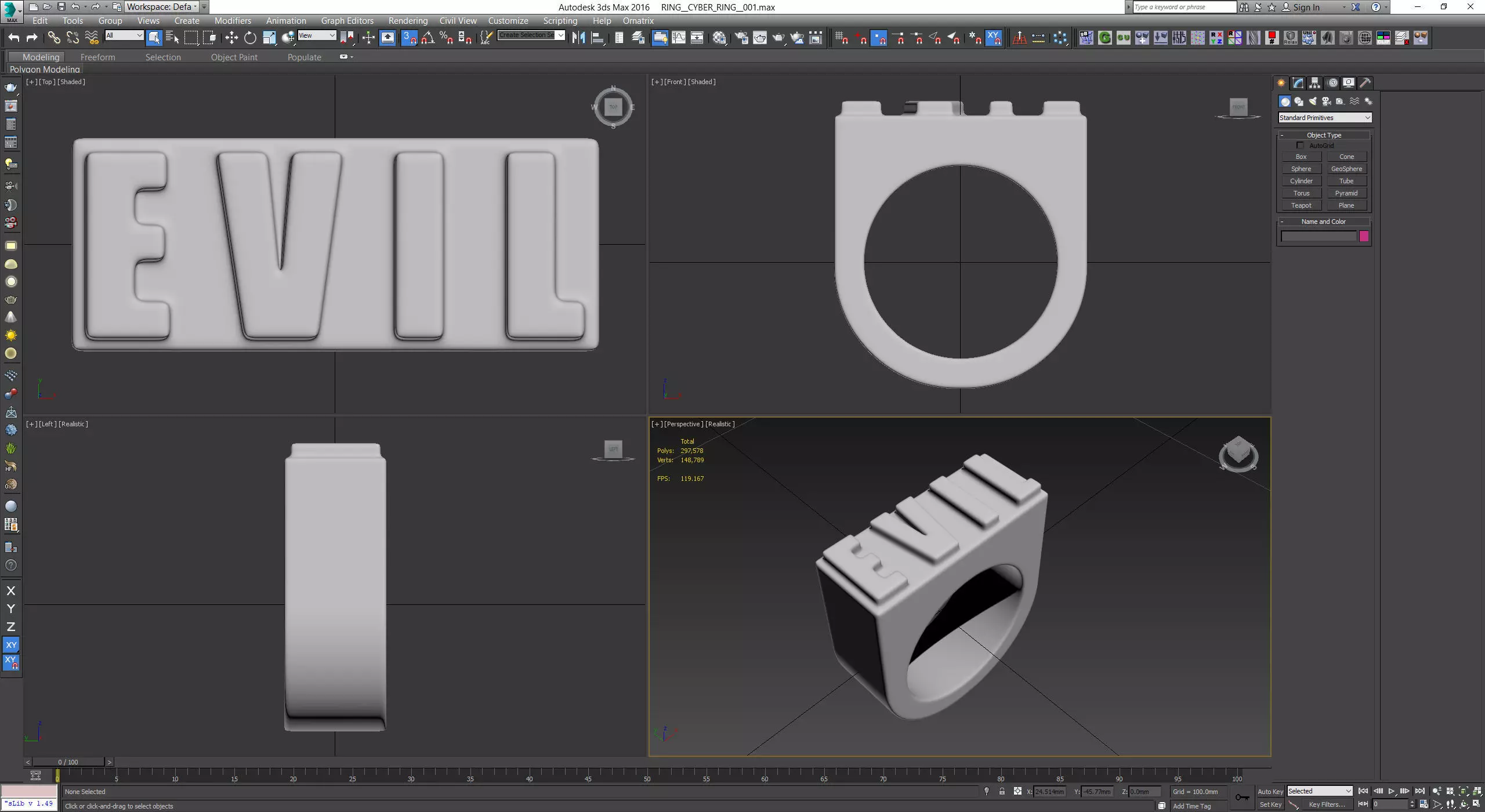 Chunky Ring Fashion Jewellery Evil Ring built to scale Size 10 3D model_2