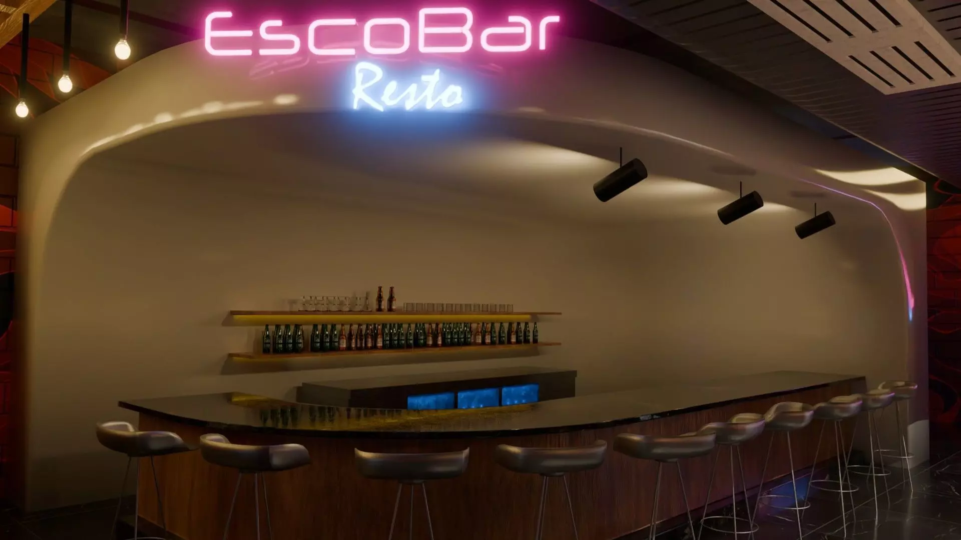 Bar interior Low-poly 3D model_1