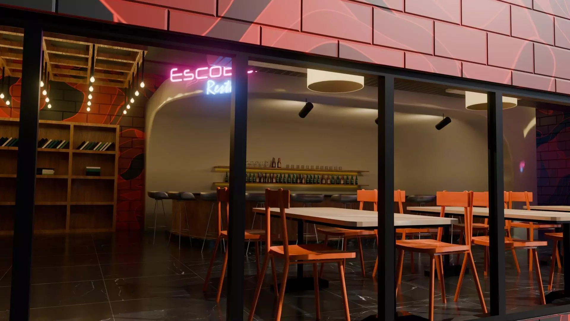 Bar interior Low-poly 3D model_8