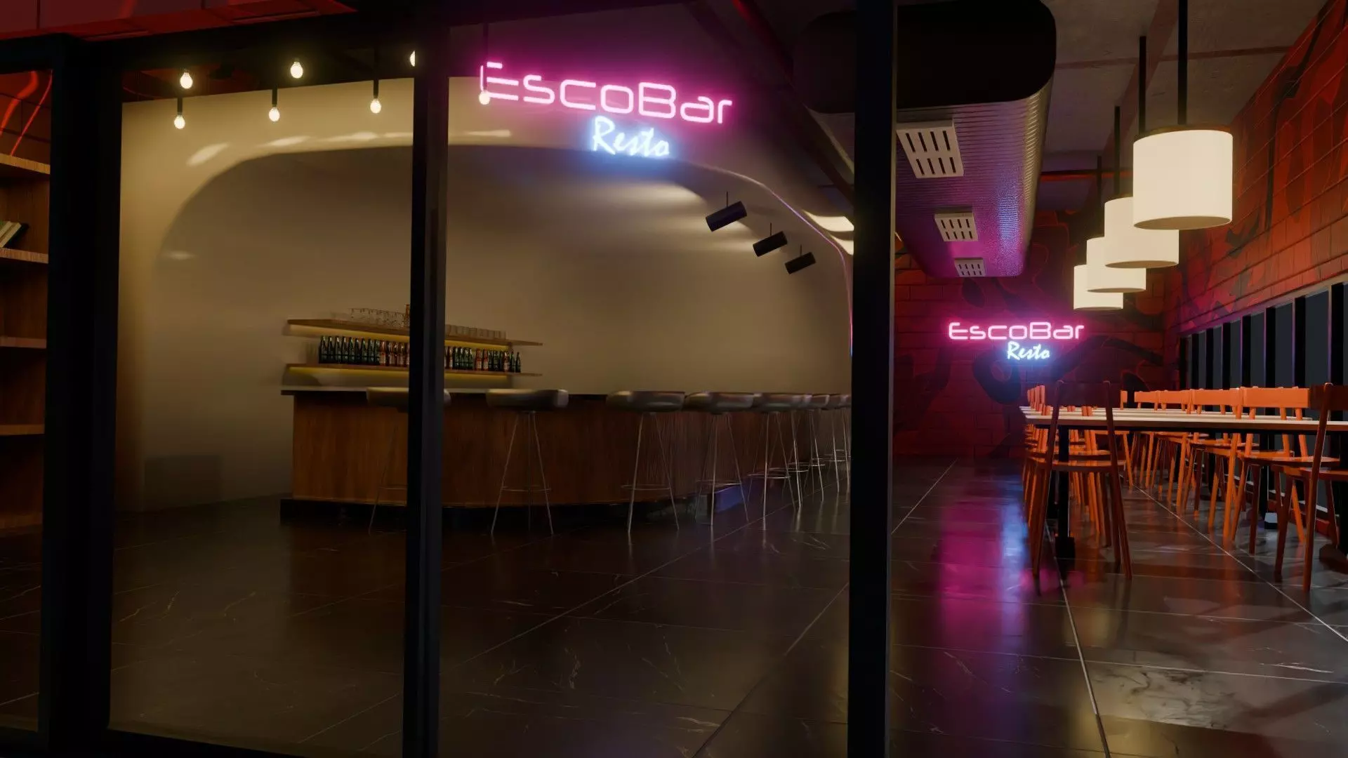 Bar interior Low-poly 3D model_10