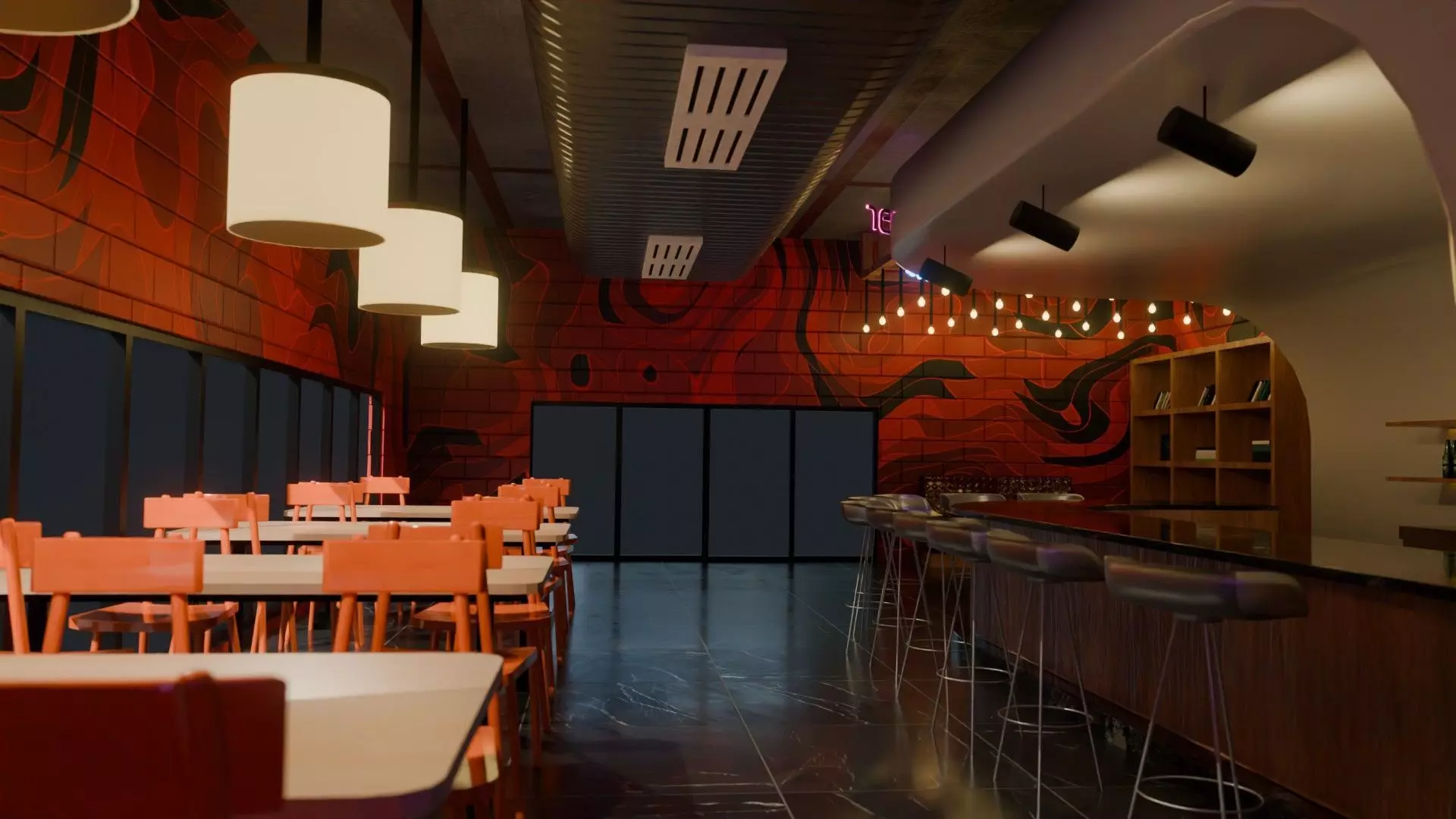 Bar interior Low-poly 3D model_7