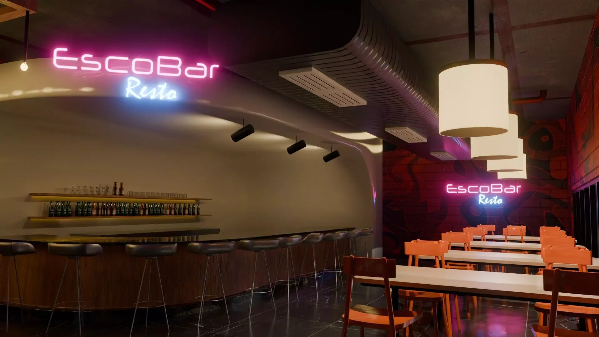 Bar interior Low-poly 3D model_0