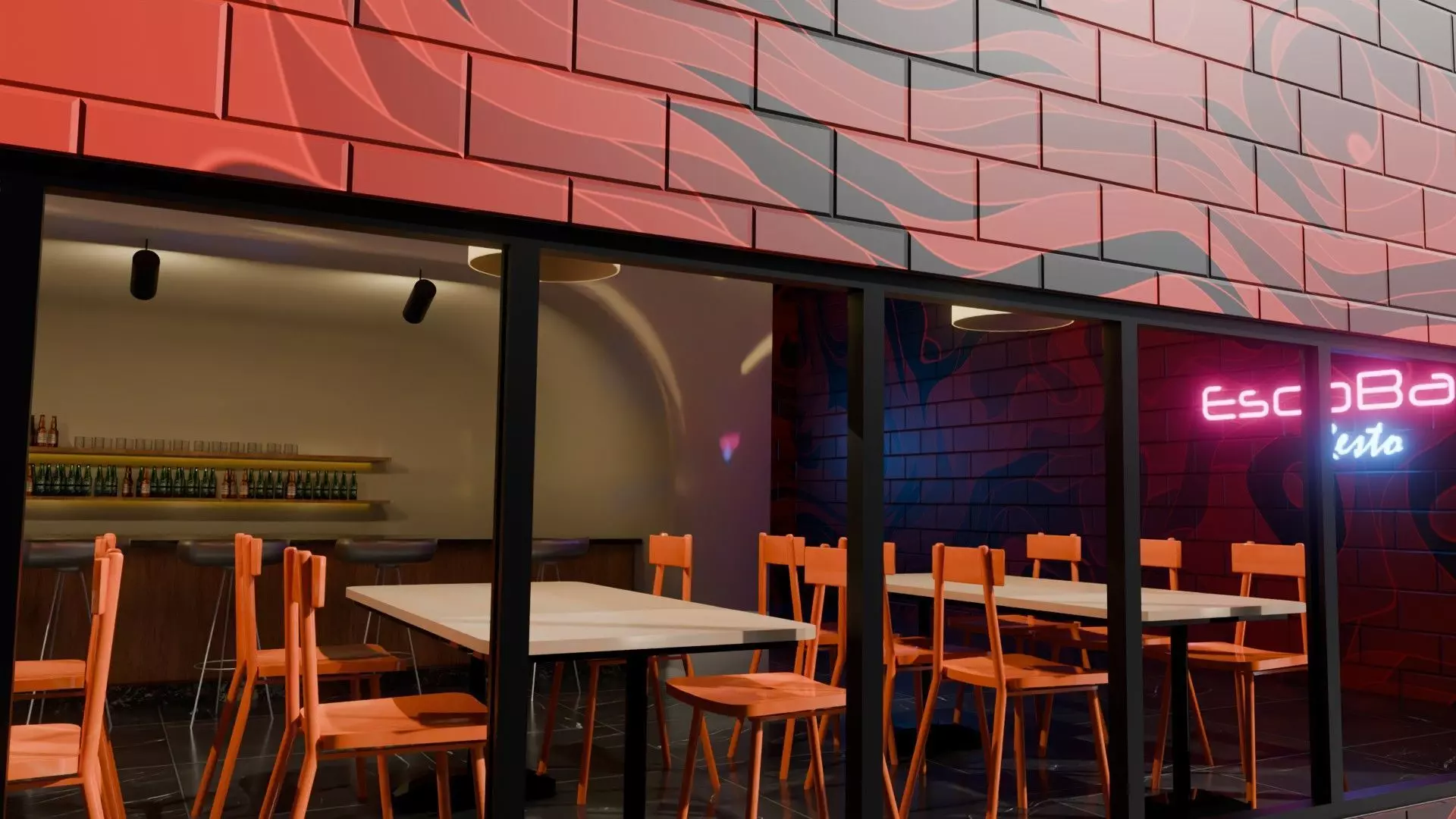 Bar interior Low-poly 3D model_9