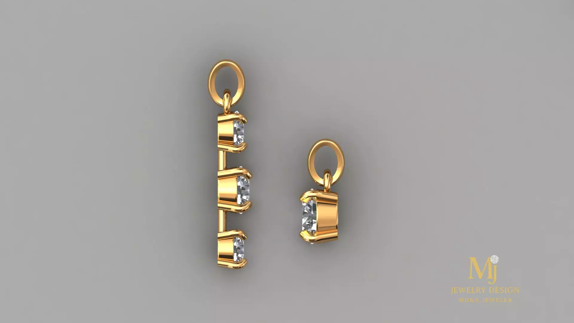 3D Jewelry Pendant Set Single Stone and 3 Stone 3D print model_2