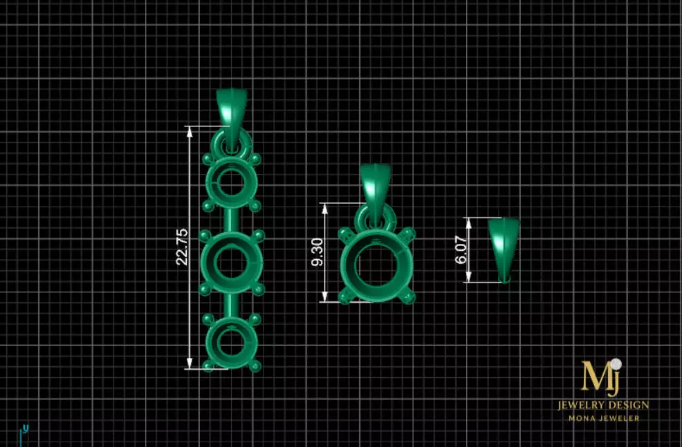 3D Jewelry Pendant Set Single Stone and 3 Stone 3D print model_3