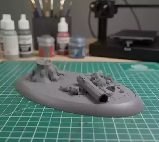 Oval Scenic Base 105x60mm with Rocks Tree Stump and Log  