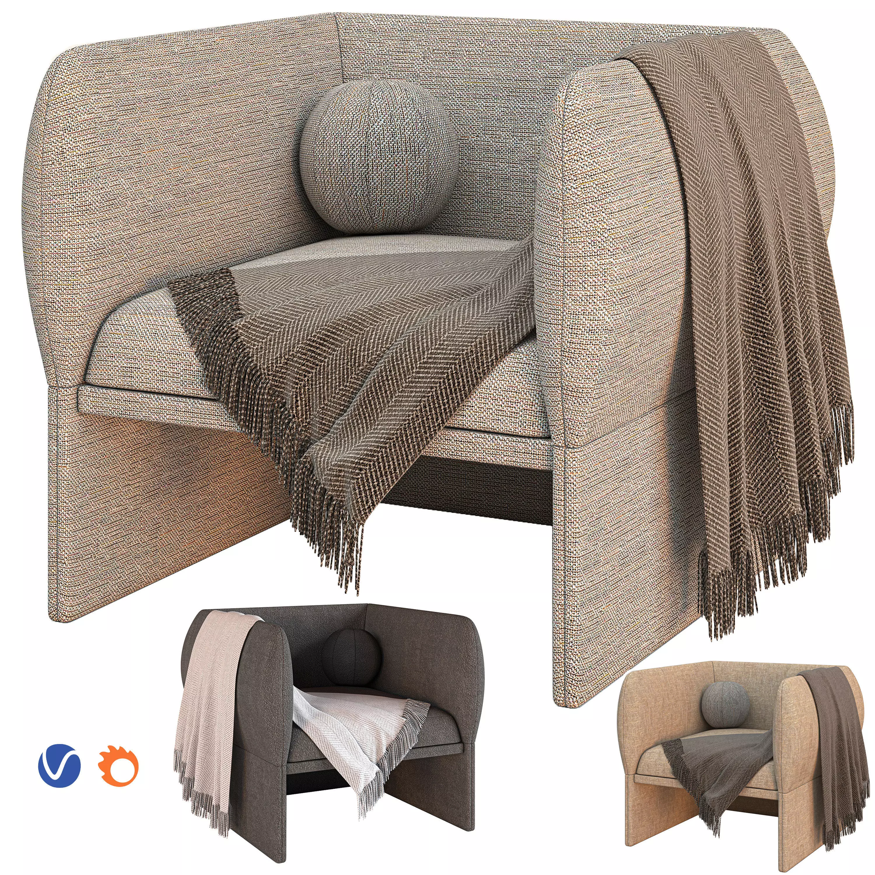 Nomea Vol02 Curved Sofa 3 Materials Low-poly 3D model_0