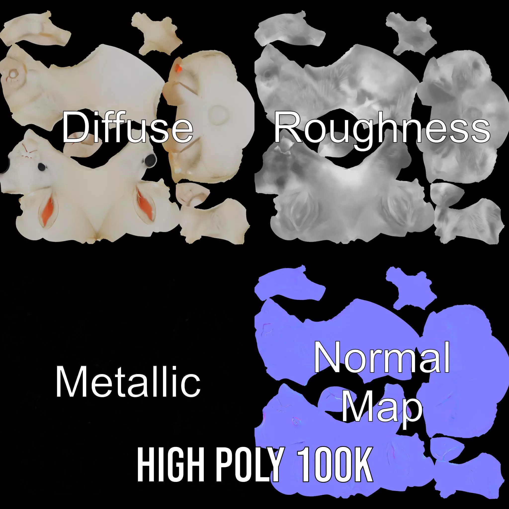 Fluffy White Rabbit model pack Low-poly 3D model_3