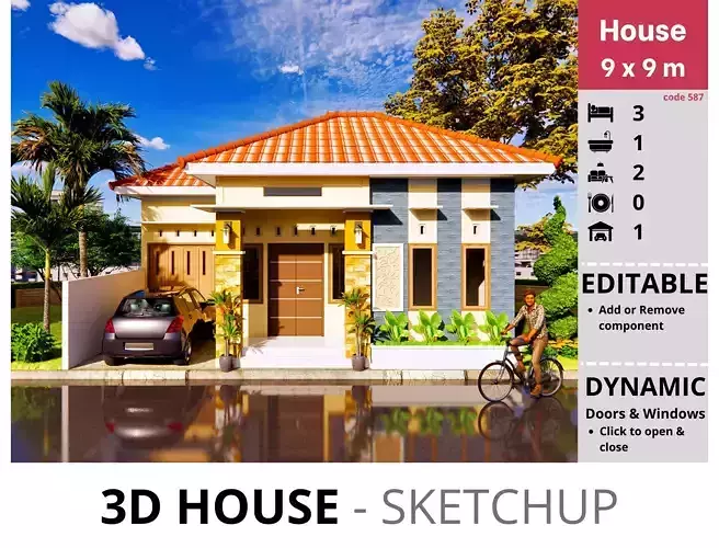 House 9x9m code 587 - Sketchup 3D model 3D model
