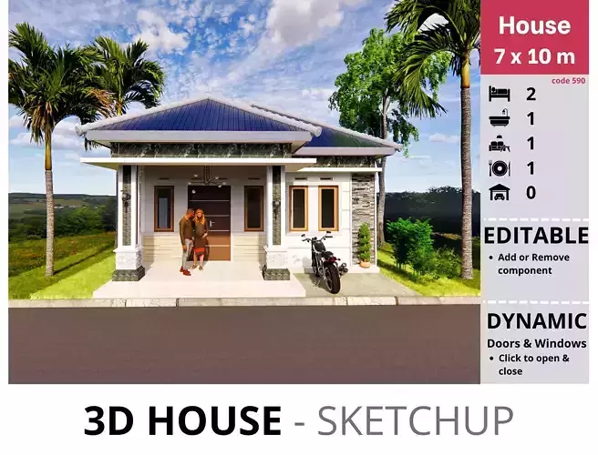 House 7x10m code 590 - Sketchup 3D model 3D model
