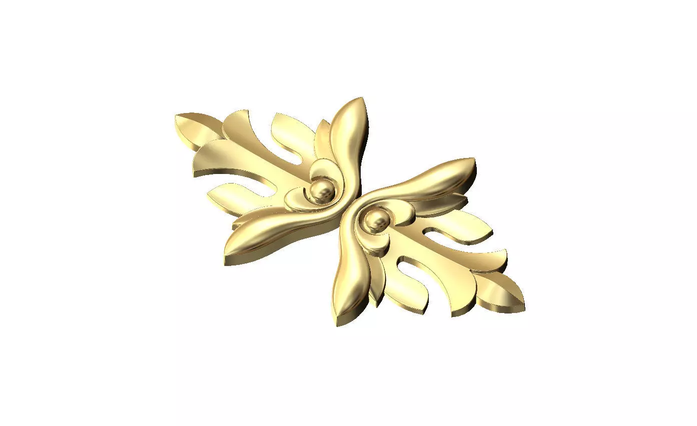 Mirrored floral rosette applique carving molding relief onlay 3D print model_14