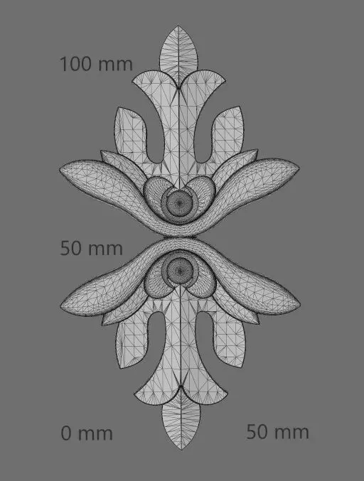 Mirrored floral rosette applique carving molding relief onlay 3D print model_16