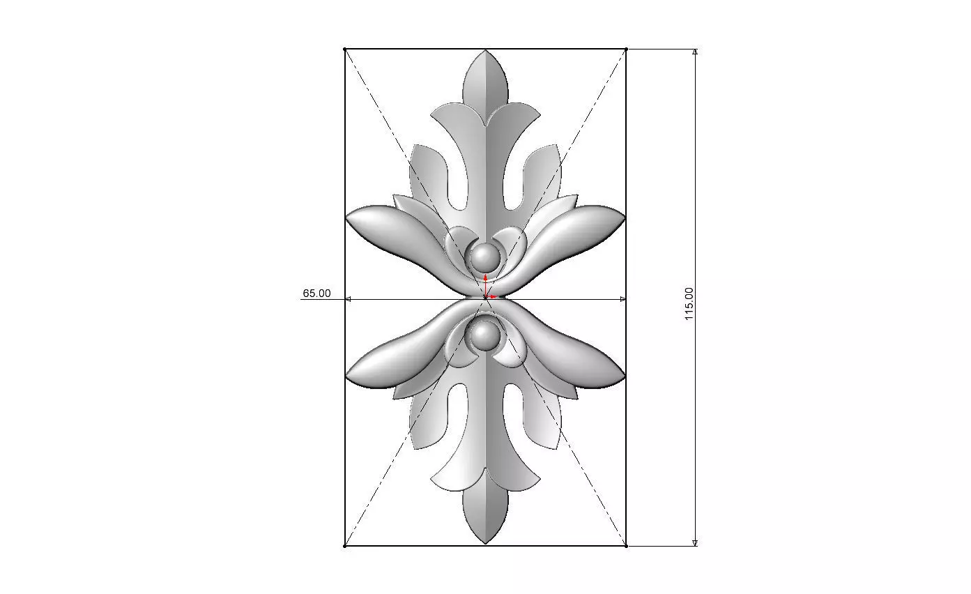 Mirrored floral rosette applique carving molding relief onlay 3D print model_5