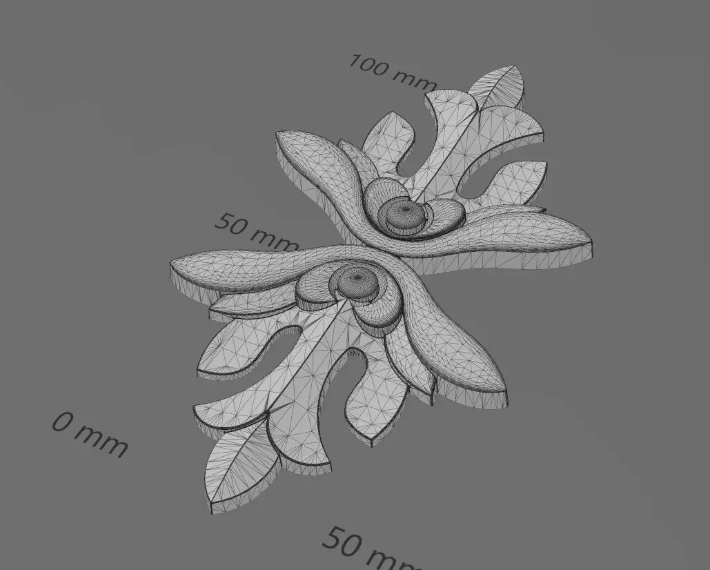 Mirrored floral rosette applique carving molding relief onlay 3D print model_17