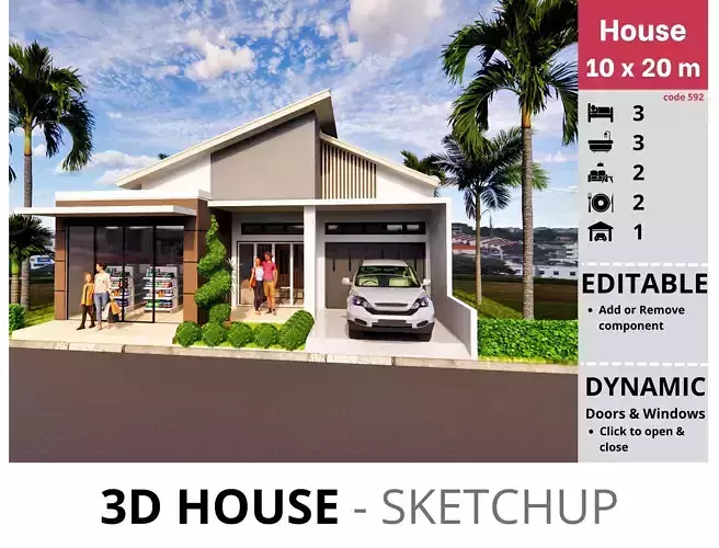 House 10x20m code 592 - Sketchup 3D model 3D model