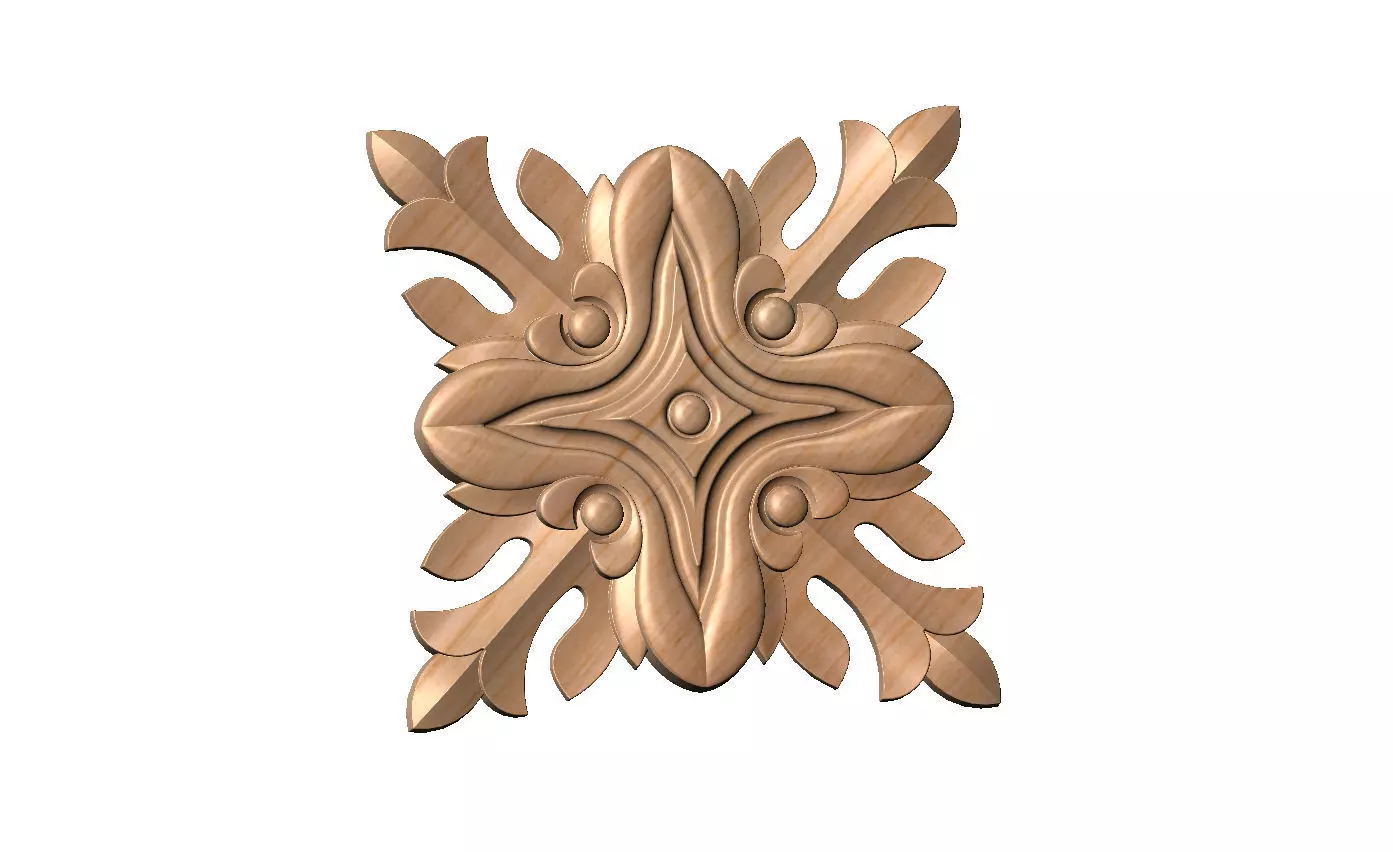 Square floral motif rosette carving molding relief onlay 3D print model_11