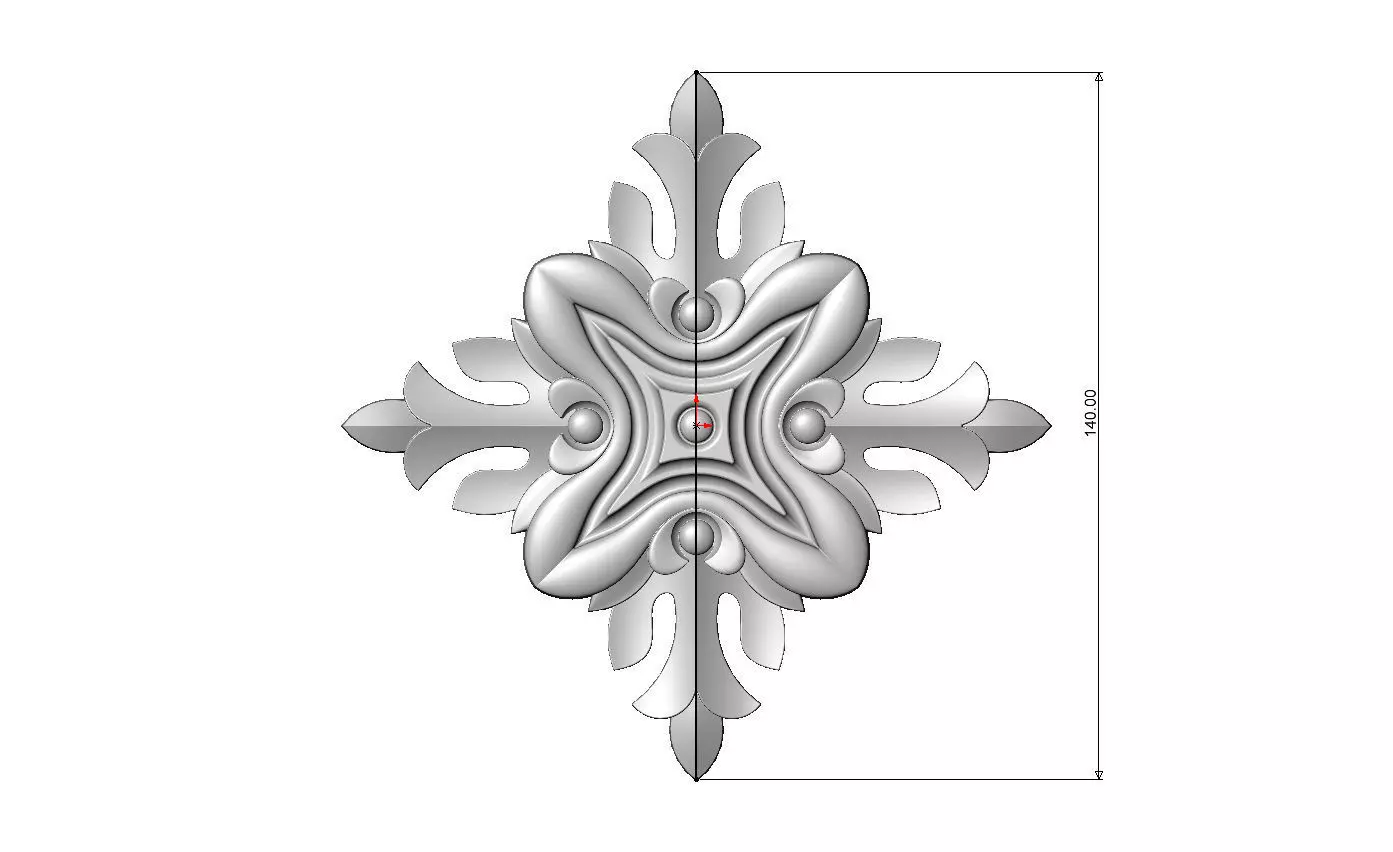 Square floral motif rosette carving molding relief onlay 3D print model_5