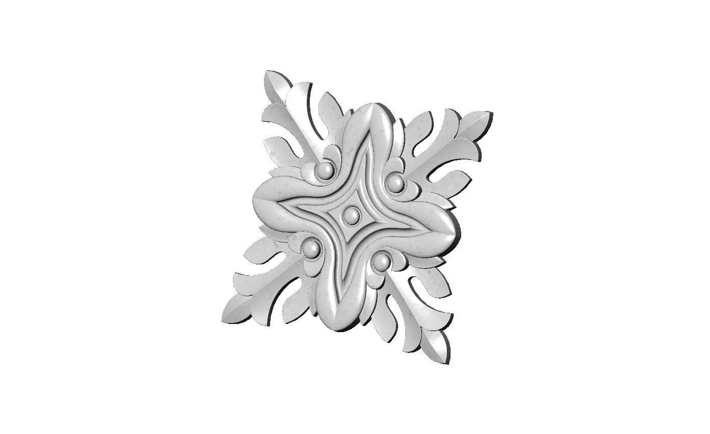 Square floral motif rosette carving molding relief onlay 3D print model_9