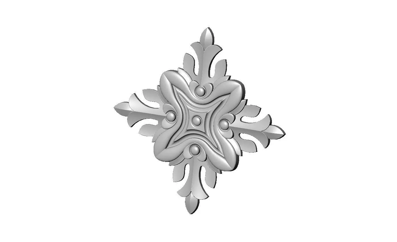 Square floral motif rosette carving molding relief onlay 3D print model_0