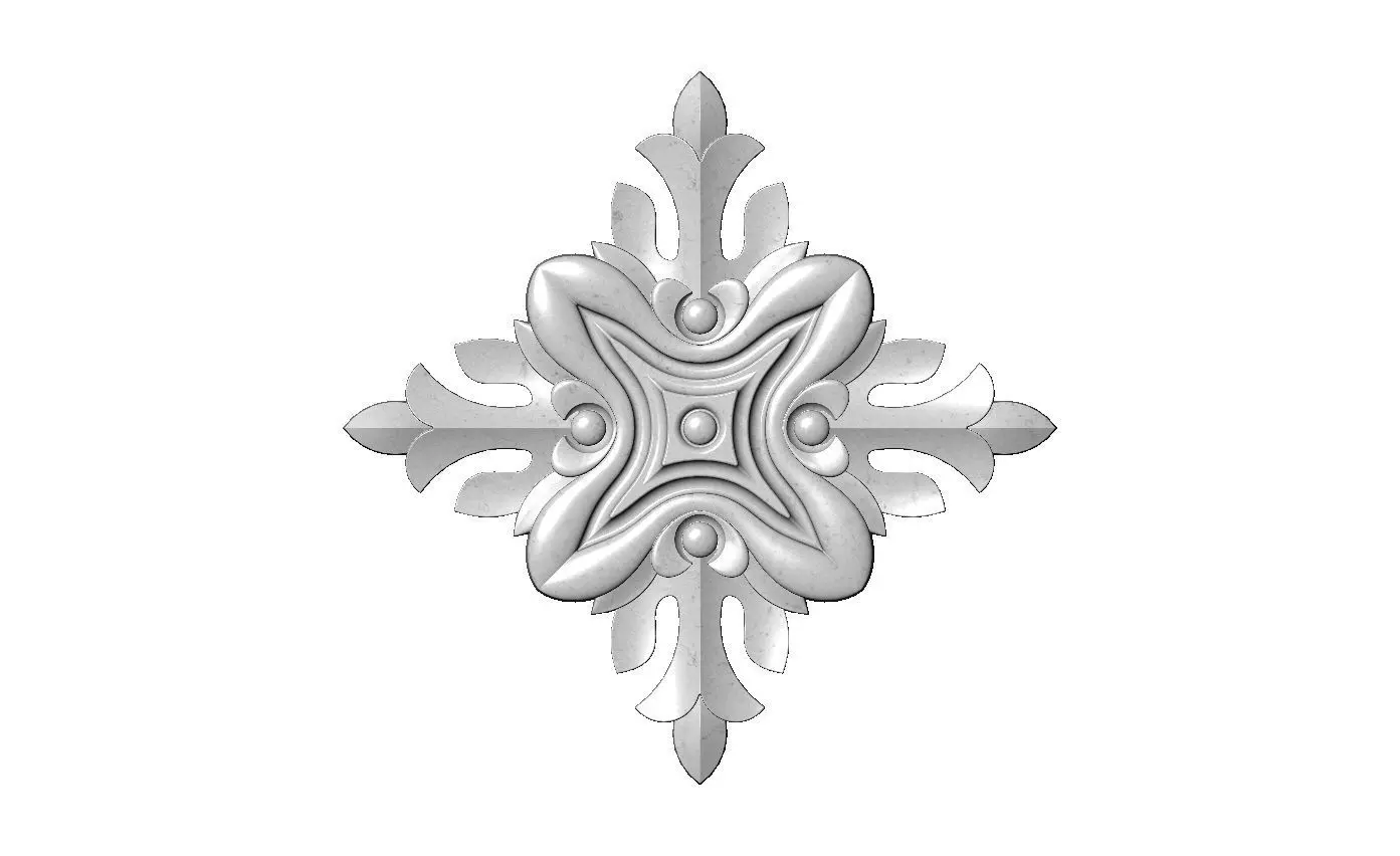 Square floral motif rosette carving molding relief onlay 3D print model_8