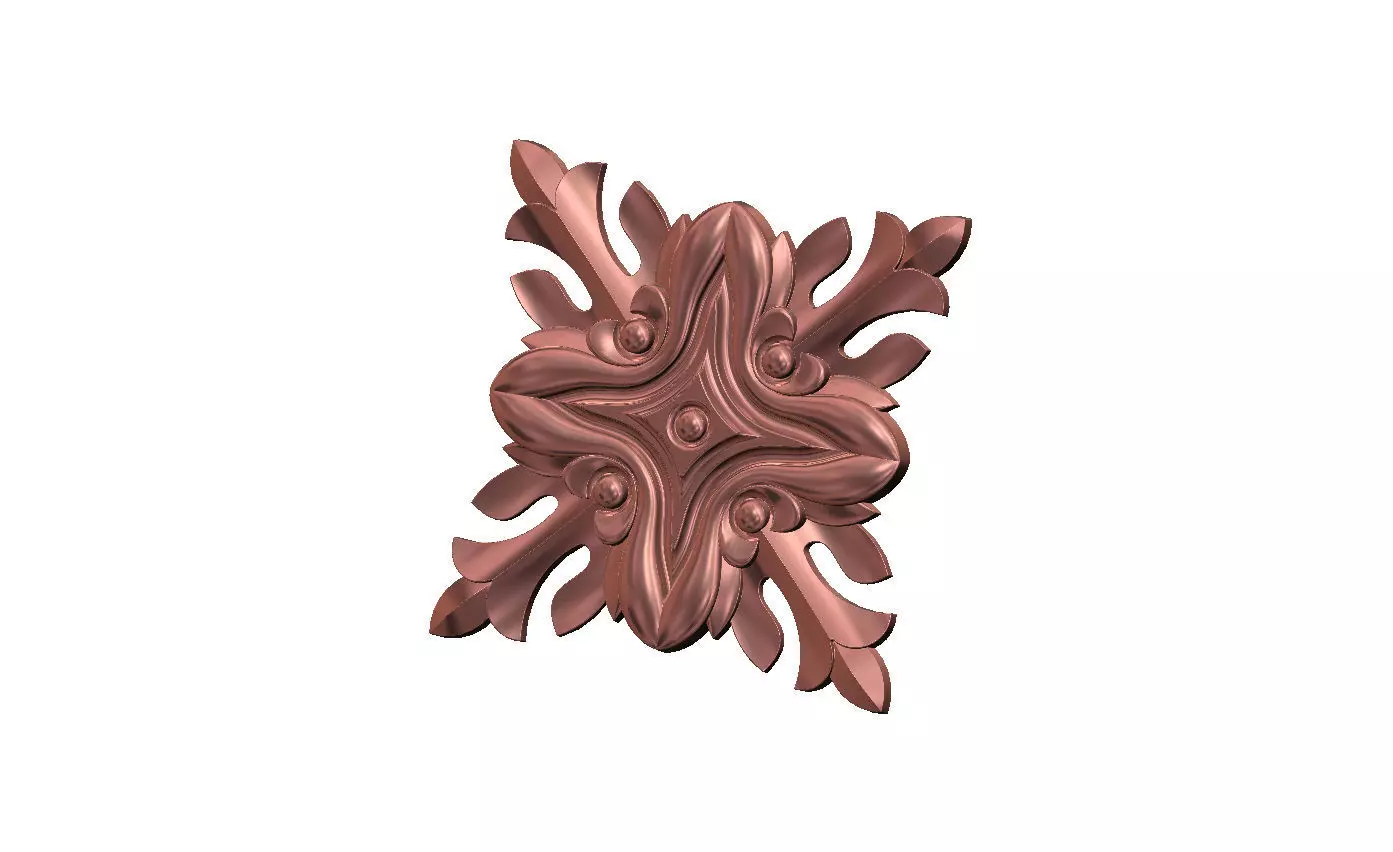 Square floral motif rosette carving molding relief onlay 3D print model_13