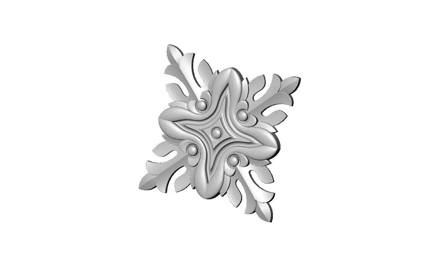 Square floral motif rosette carving molding relief onlay 3D print model_1