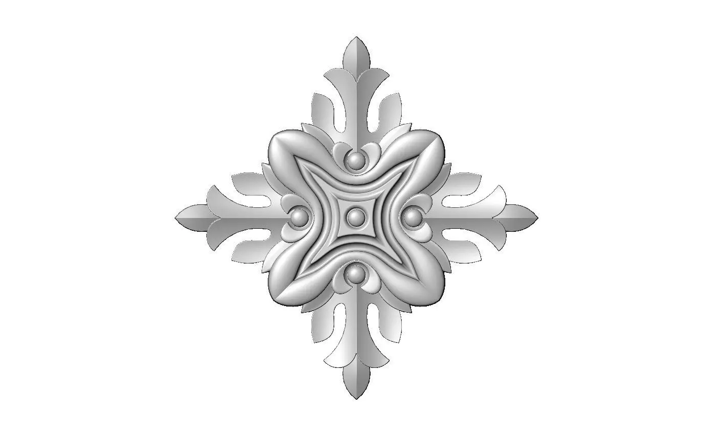 Square floral motif rosette carving molding relief onlay 3D print model_2