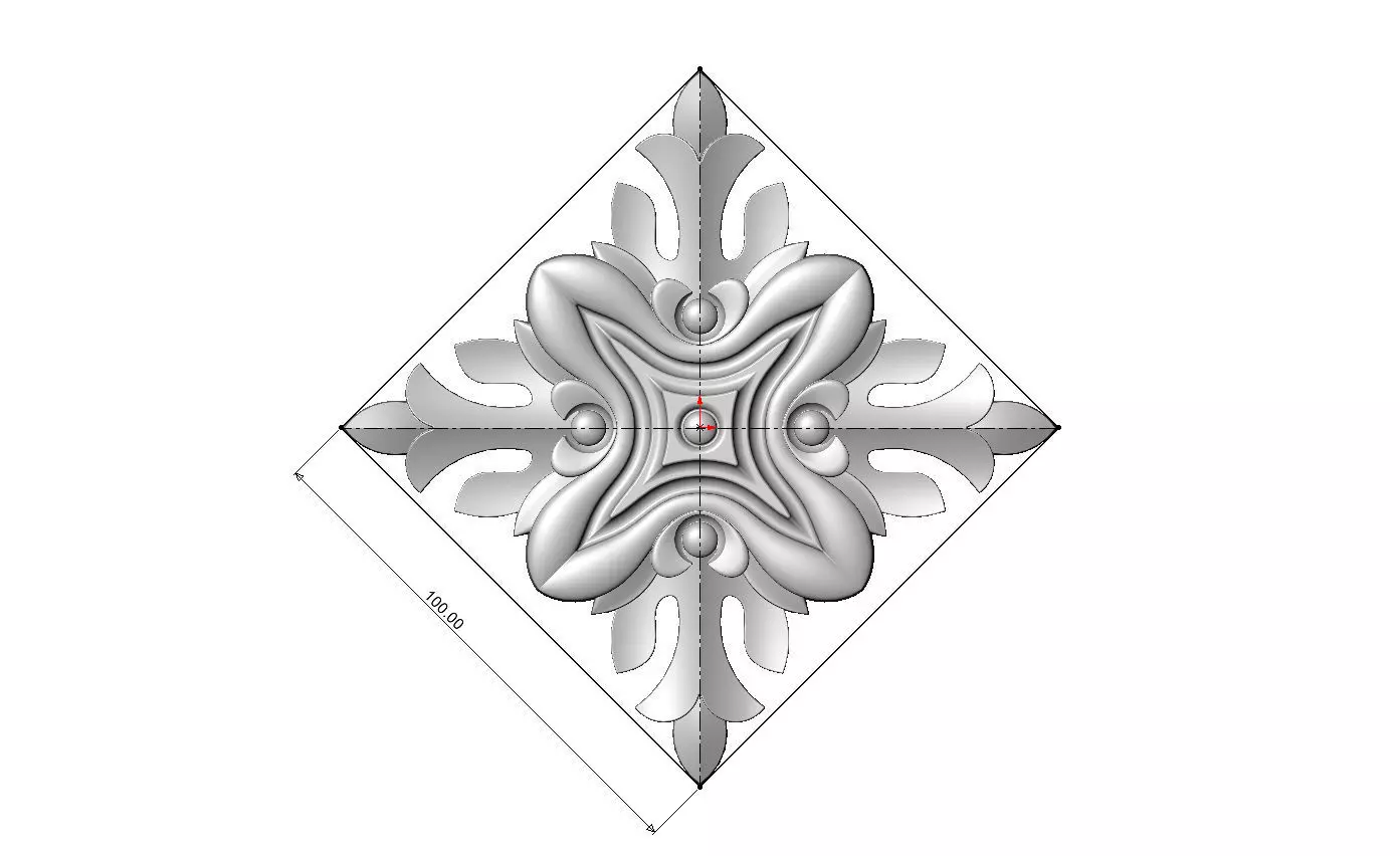 Square floral motif rosette carving molding relief onlay 3D print model_6