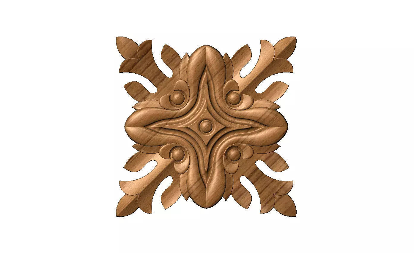 Square floral motif rosette carving molding relief onlay 3D print model_10