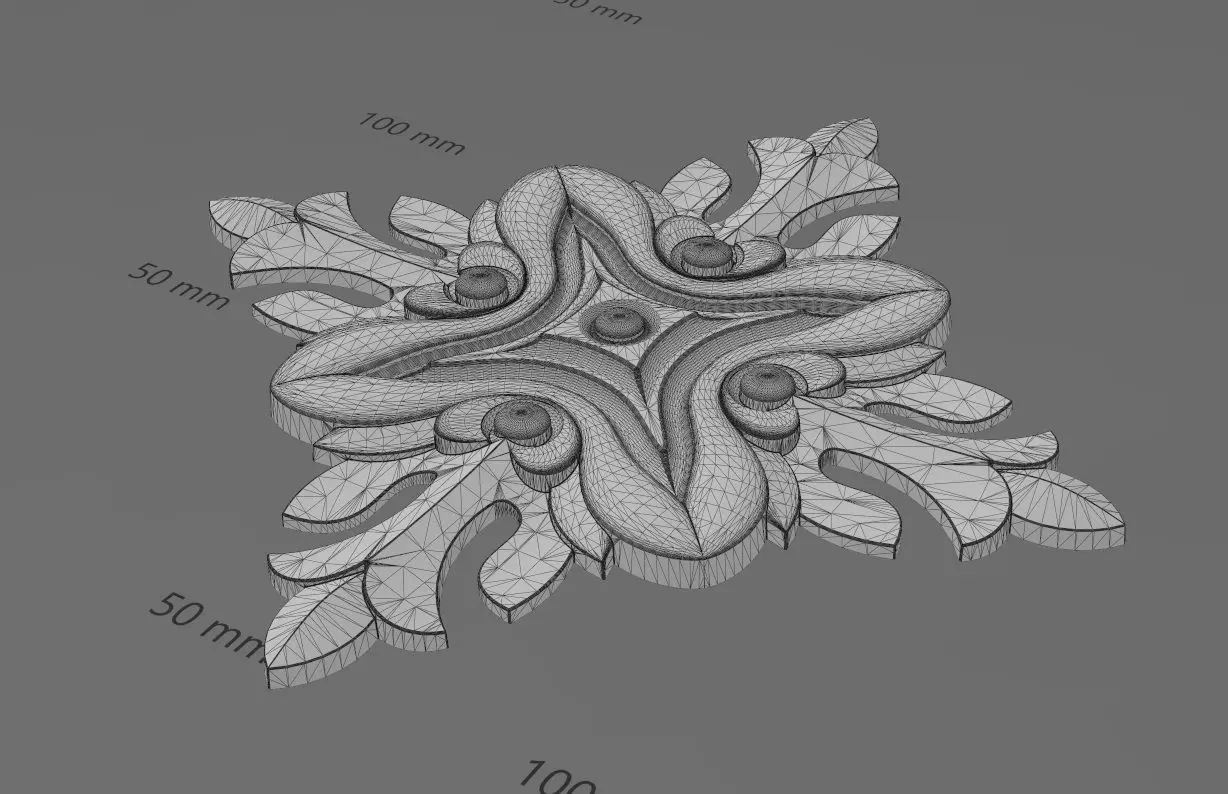 Square floral motif rosette carving molding relief onlay 3D print model_15
