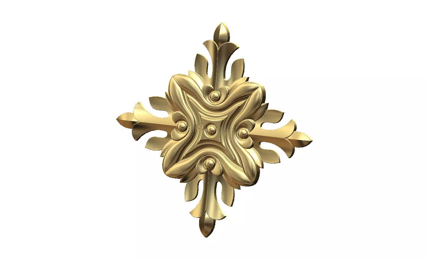Square floral motif rosette carving molding relief onlay 3D print model_12