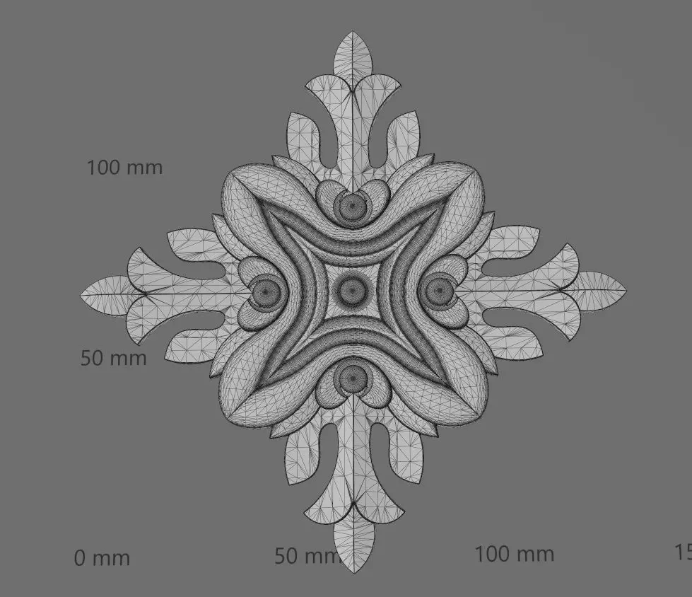 Square floral motif rosette carving molding relief onlay 3D print model_14