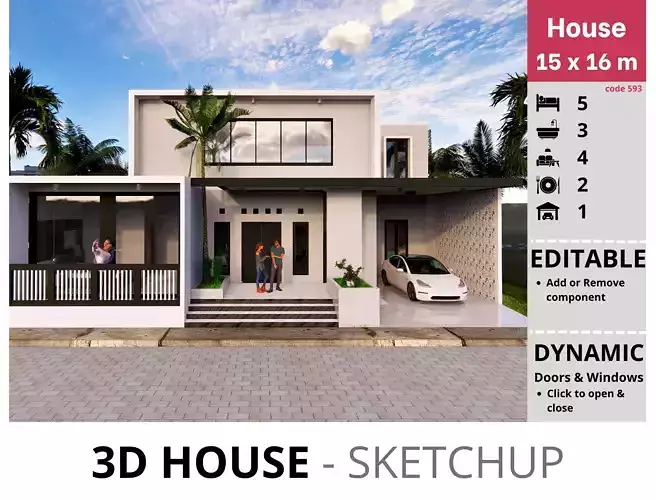 House 15x16m code 593 - Sketchup 3D model 3D model